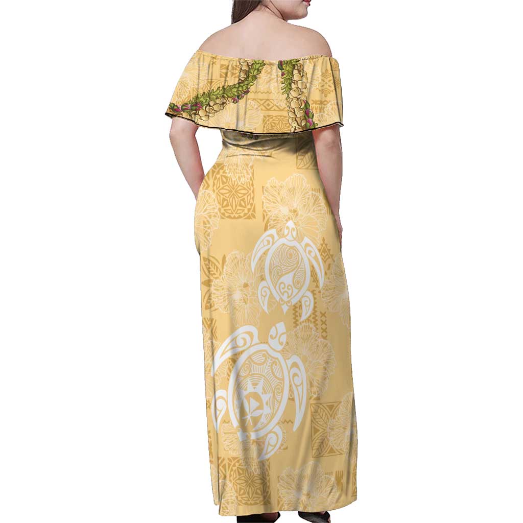 Aloha Honolulu Festival Family Matching Off Shoulder Maxi Dress and Hawaiian Shirt Hawaii Kapa Mix Flowers Lei LT7 - Polynesian Pride