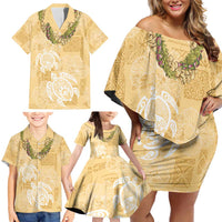 Aloha Honolulu Festival Family Matching Off Shoulder Short Dress and Hawaiian Shirt Hawaii Kapa Mix Flowers Lei LT7 - Polynesian Pride
