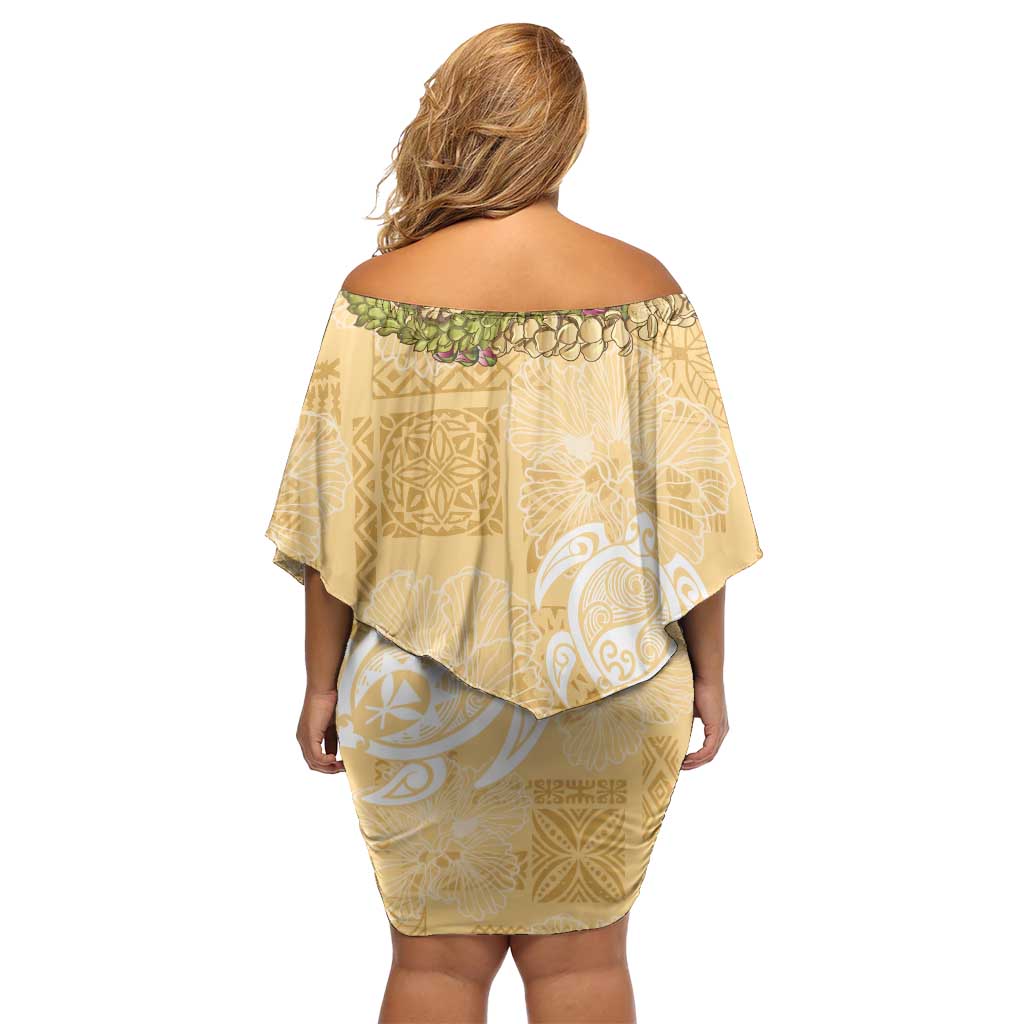 Aloha Honolulu Festival Family Matching Off Shoulder Short Dress and Hawaiian Shirt Hawaii Kapa Mix Flowers Lei LT7 - Polynesian Pride