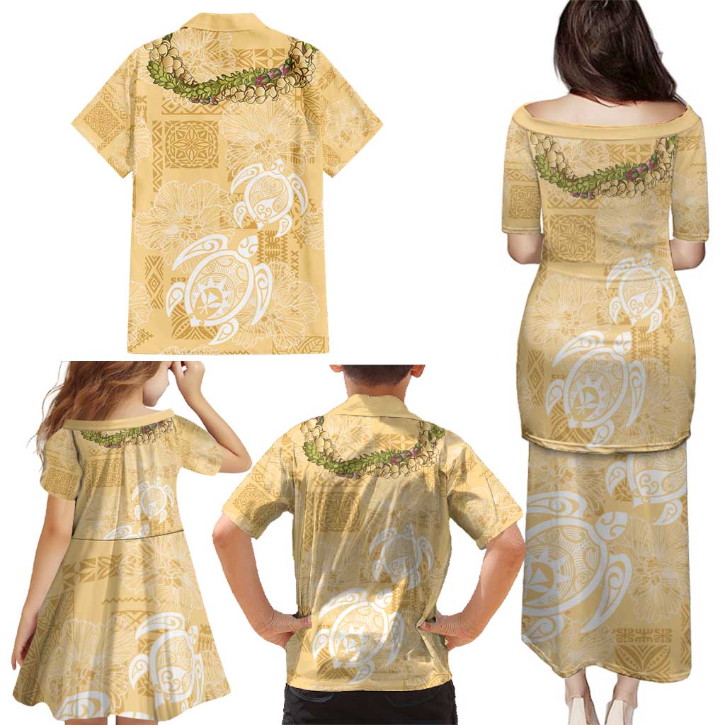 Aloha Honolulu Festival Family Matching Puletasi and Hawaiian Shirt Hawaii Kapa Mix Flowers Lei LT7 - Polynesian Pride