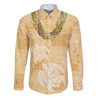 Aloha Honolulu Festival Family Matching Puletasi and Hawaiian Shirt Hawaii Kapa Mix Flowers Lei LT7 Dad's Shirt - Long Sleeve Yellow - Polynesian Pride
