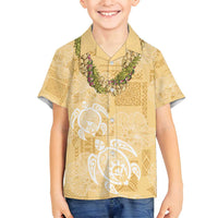 Aloha Honolulu Festival Family Matching Puletasi and Hawaiian Shirt Hawaii Kapa Mix Flowers Lei LT7 Son's Shirt Yellow - Polynesian Pride