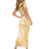 Aloha Honolulu Festival Family Matching Short Sleeve Bodycon Dress and Hawaiian Shirt Hawaii Kapa Mix Flowers Lei LT7 - Polynesian Pride