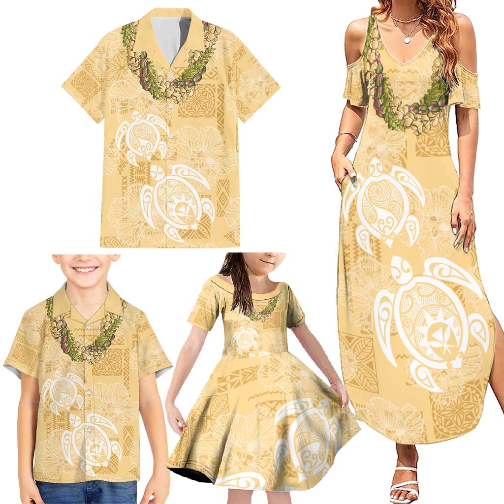 Aloha Honolulu Festival Family Matching Summer Maxi Dress and Hawaiian Shirt Hawaii Kapa Mix Flowers Lei LT7 - Polynesian Pride