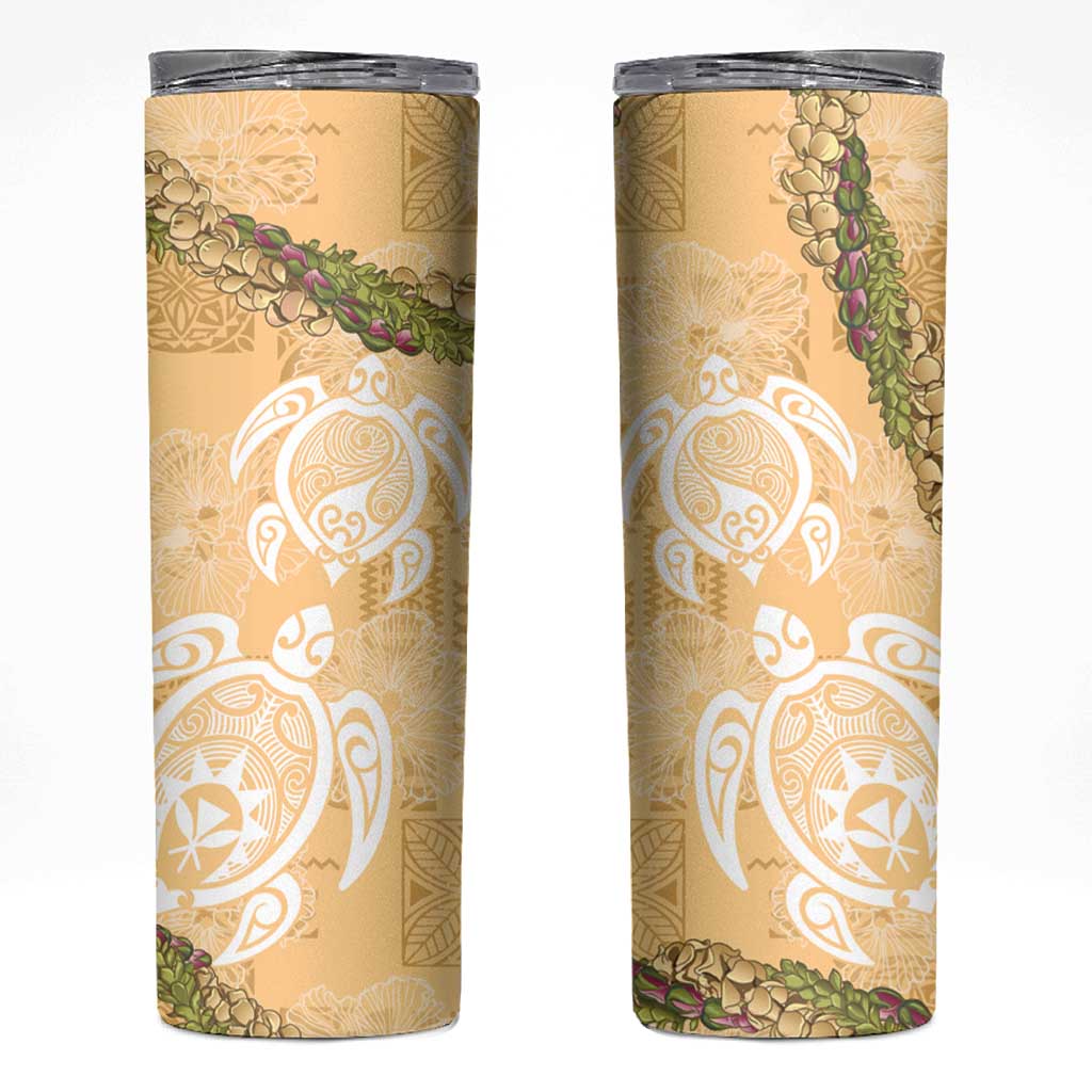 Aloha Honolulu Festival Skinny Tumbler Hawaii Kapa Mix Flowers Lei LT7 Yellow - Polynesian Pride