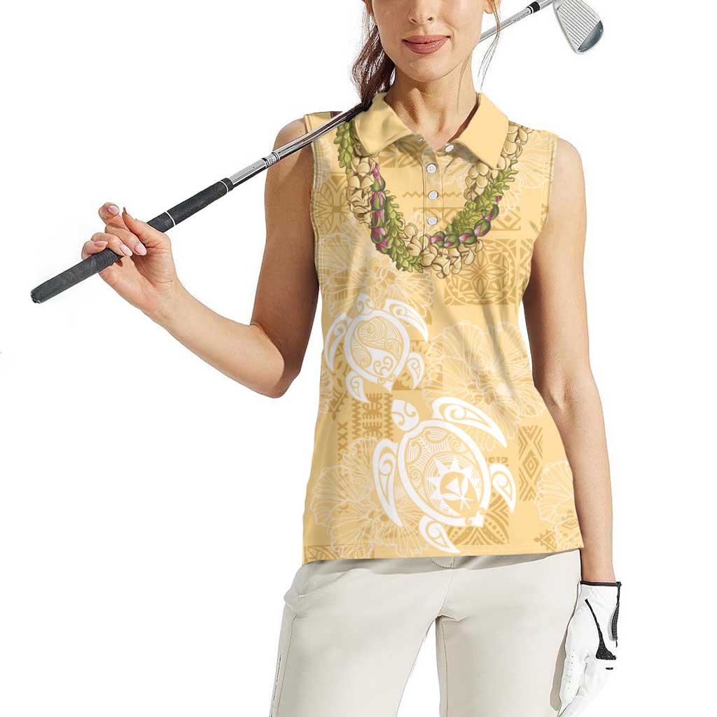 Aloha Honolulu Festival Women Sleeveless Polo Shirt Hawaii Kapa Mix Flowers Lei LT7 - Polynesian Pride