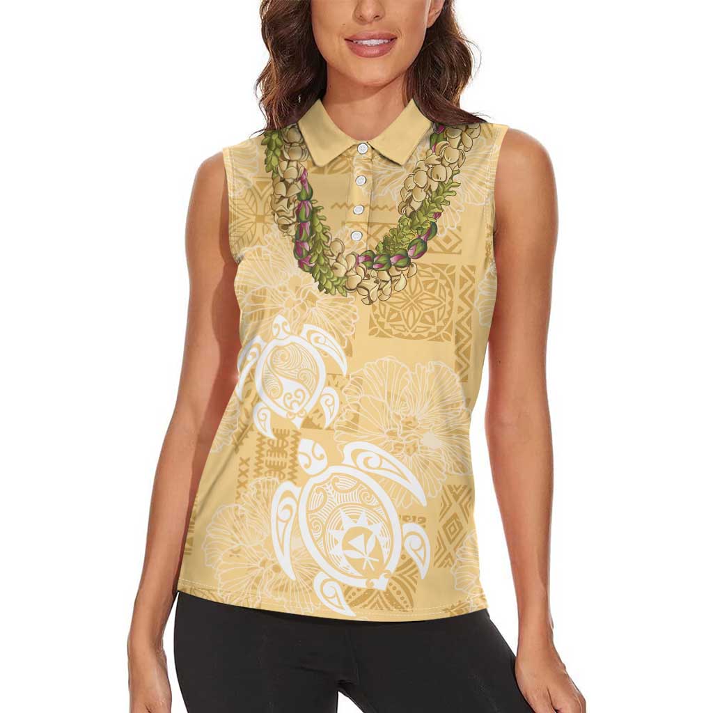 Aloha Honolulu Festival Women Sleeveless Polo Shirt Hawaii Kapa Mix Flowers Lei LT7 - Polynesian Pride