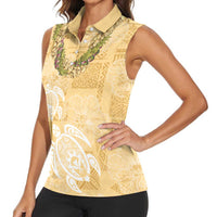 Aloha Honolulu Festival Women Sleeveless Polo Shirt Hawaii Kapa Mix Flowers Lei LT7 - Polynesian Pride