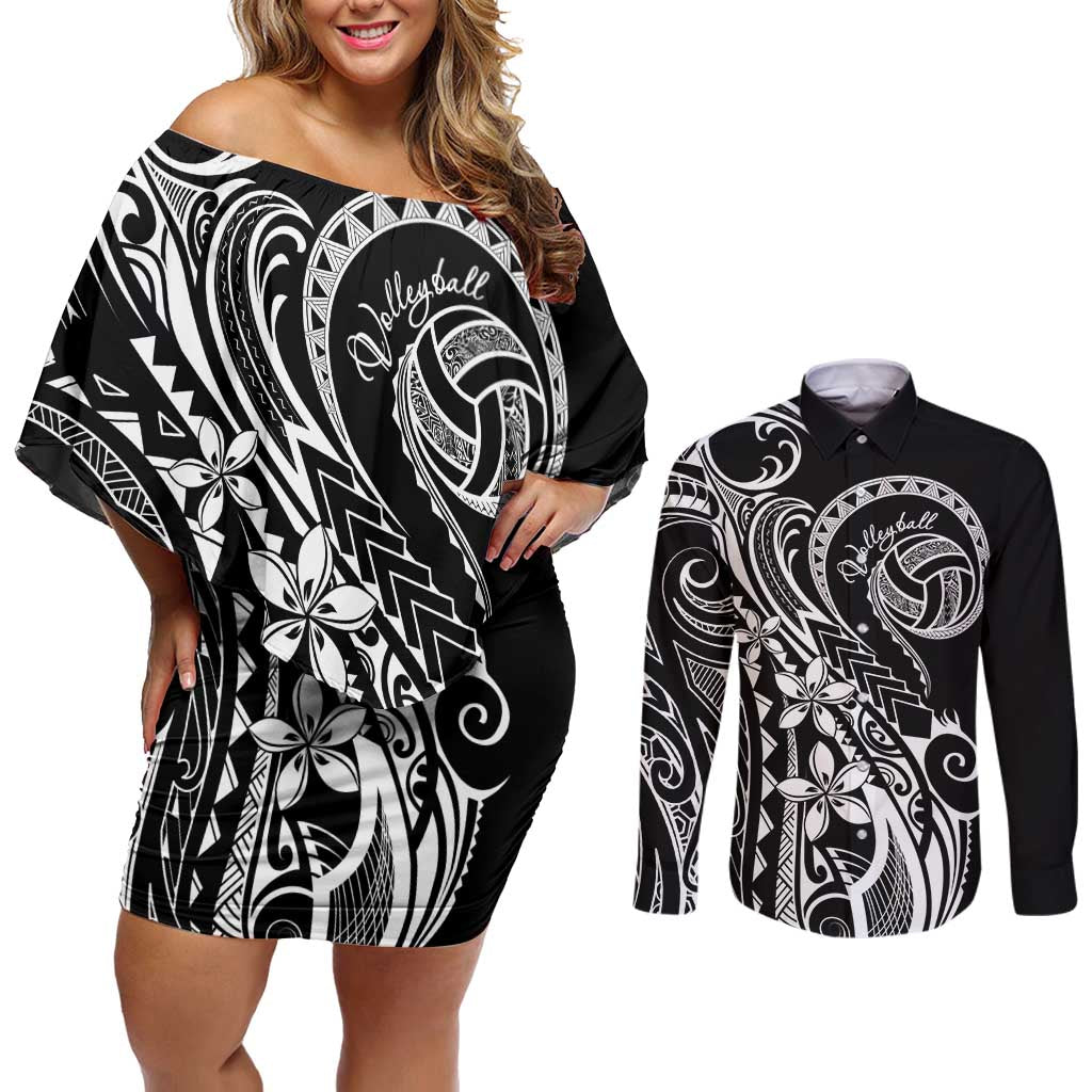 Polynesia Beach Volleyball Personalized Couples Matching Off Shoulder Short Dress and Long Sleeve Button Shirt Basic