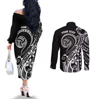 Polynesia Beach Volleyball Personalized Couples Matching Off The Shoulder Long Sleeve Dress and Long Sleeve Button Shirt Basic