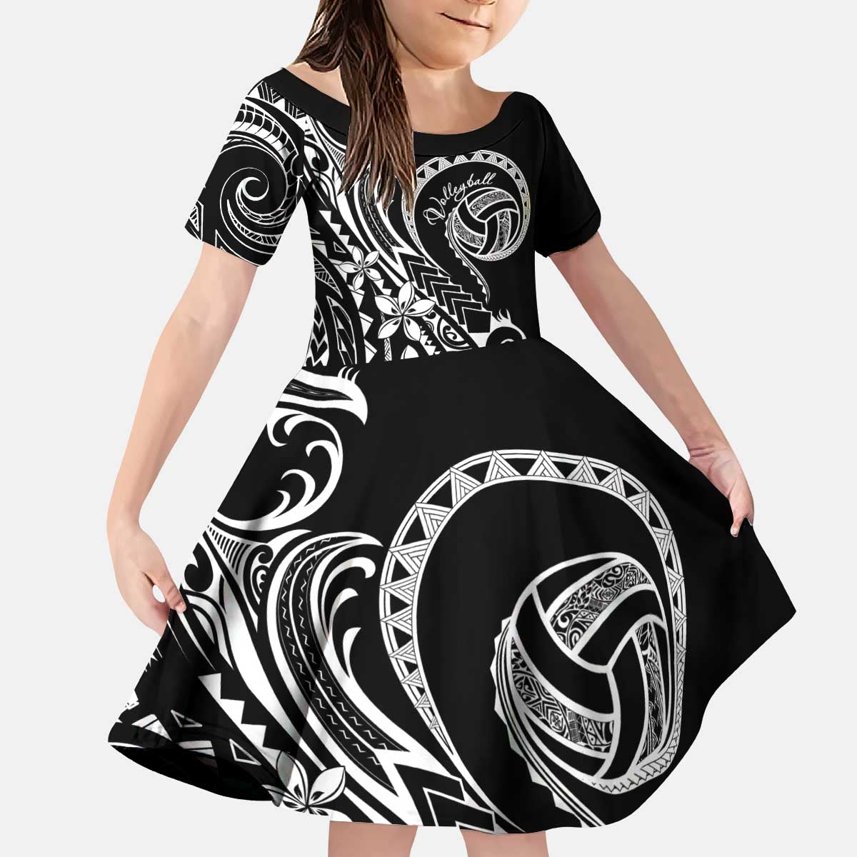 Polynesia Beach Volleyball Personalized Kid Short Sleeve Dress Basic