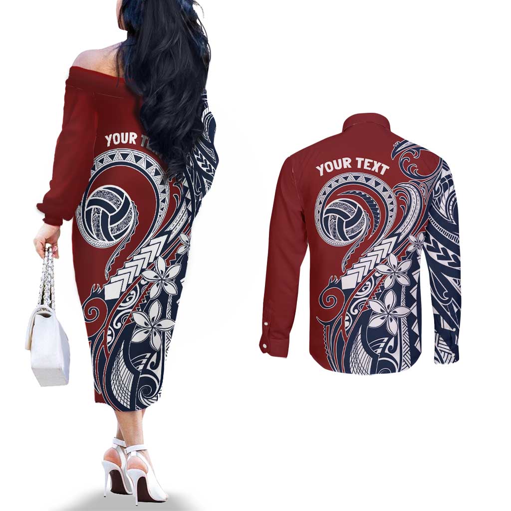 Polynesia Beach Volleyball Personalized Couples Matching Off The Shoulder Long Sleeve Dress and Long Sleeve Button Shirt Special