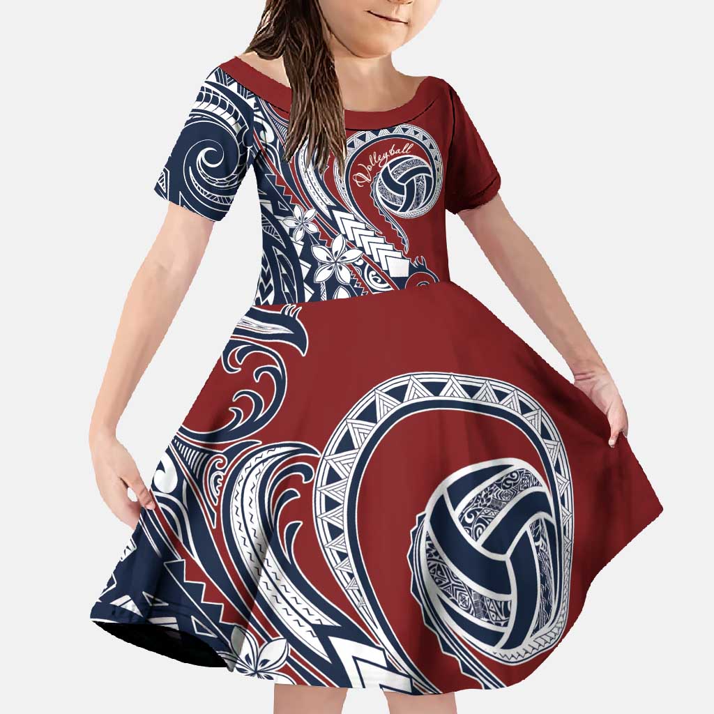 Polynesia Beach Volleyball Personalized Family Matching Long Sleeve Bodycon Dress and Hawaiian Shirt Special LT7 Daughter's Dress Red Blue - Polynesian Pride