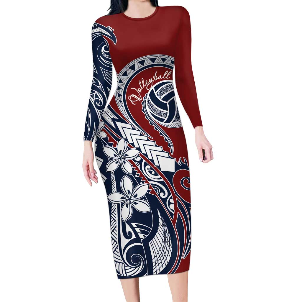 Polynesia Beach Volleyball Personalized Family Matching Long Sleeve Bodycon Dress and Hawaiian Shirt Special LT7 Mom's Dress Red Blue - Polynesian Pride
