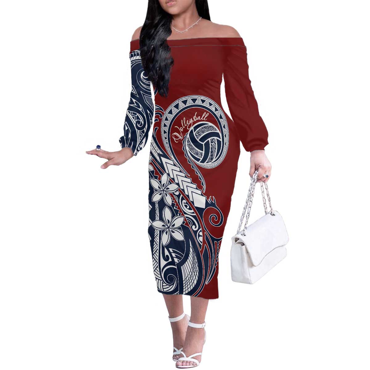 Polynesia Beach Volleyball Personalized Family Matching Off The Shoulder Long Sleeve Dress and Hawaiian Shirt Special