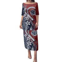 Polynesia Beach Volleyball Personalized Family Matching Puletasi and Hawaiian Shirt Special LT7 Mom's Dress Red Blue - Polynesian Pride