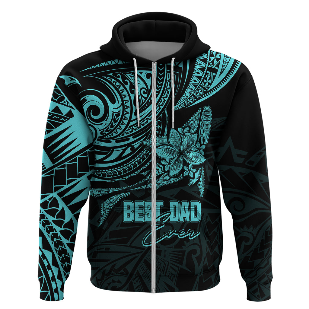 Custom Fathers Day Polynesian Hoodie Best Dad Ever Turquoise LT7 Zip Hoodie Turquoise - Polynesian Pride