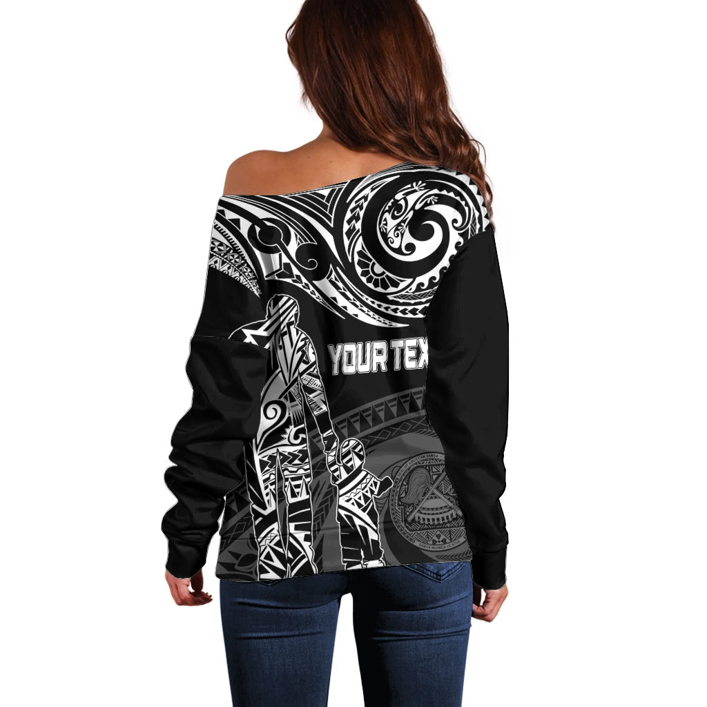 Personalised Father's Day American Samoa Off Shoulder Sweater Polynesian Dad & Kid LT7 - Polynesian Pride