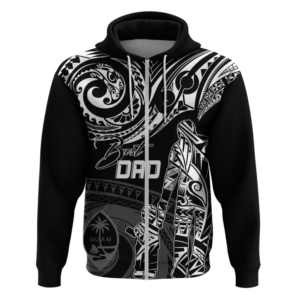 Custom Fathers Day Guam Hoodie Polynesian Dad & Kid LT7 Zip Hoodie Black - Polynesian Pride
