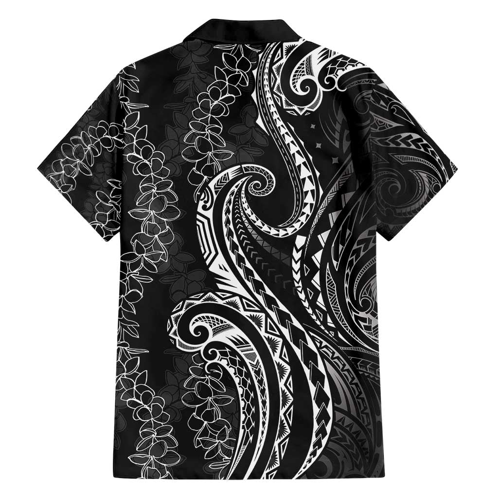 Polynesia Plumeria Lei Family Matching Long Sleeve Bodycon Dress and Hawaiian Shirt Black Curves Motif LT7 - Polynesian Pride