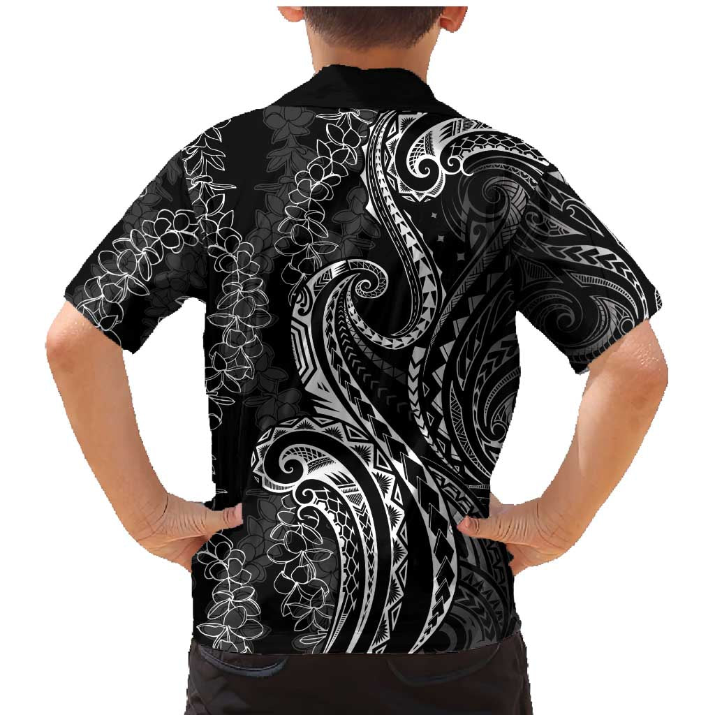 Polynesia Plumeria Lei Family Matching Mermaid Dress and Hawaiian Shirt Black Curves Motif LT7 - Polynesian Pride