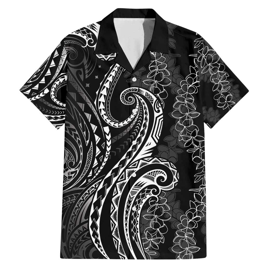 Polynesia Plumeria Lei Family Matching Mermaid Dress and Hawaiian Shirt Black Curves Motif LT7 Dad's Shirt - Short Sleeve Black - Polynesian Pride