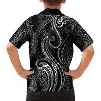 Polynesia Plumeria Lei Family Matching Off The Shoulder Long Sleeve Dress and Hawaiian Shirt Black Curves Motif LT7 - Polynesian Pride