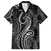 Polynesia Plumeria Lei Family Matching Off The Shoulder Long Sleeve Dress and Hawaiian Shirt Black Curves Motif LT7 Dad's Shirt - Short Sleeve Black - Polynesian Pride