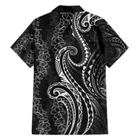 Polynesia Plumeria Lei Family Matching Off The Shoulder Long Sleeve Dress and Hawaiian Shirt Black Curves Motif LT7 - Polynesian Pride