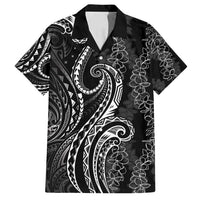 Polynesia Plumeria Lei Family Matching Off Shoulder Maxi Dress and Hawaiian Shirt Black Curves Motif