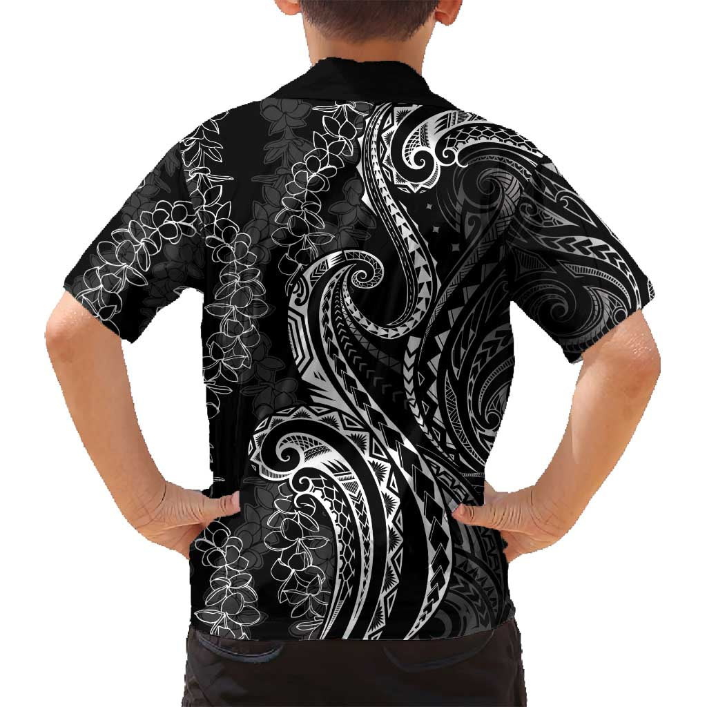 Polynesia Plumeria Lei Family Matching Off Shoulder Short Dress and Hawaiian Shirt Black Curves Motif LT7 - Polynesian Pride