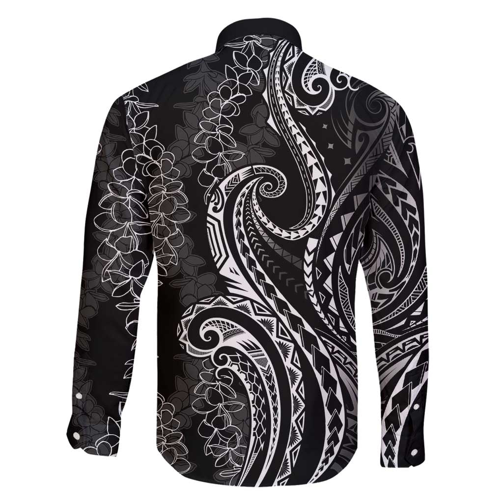 Polynesia Plumeria Lei Family Matching Off Shoulder Short Dress and Hawaiian Shirt Black Curves Motif LT7 - Polynesian Pride