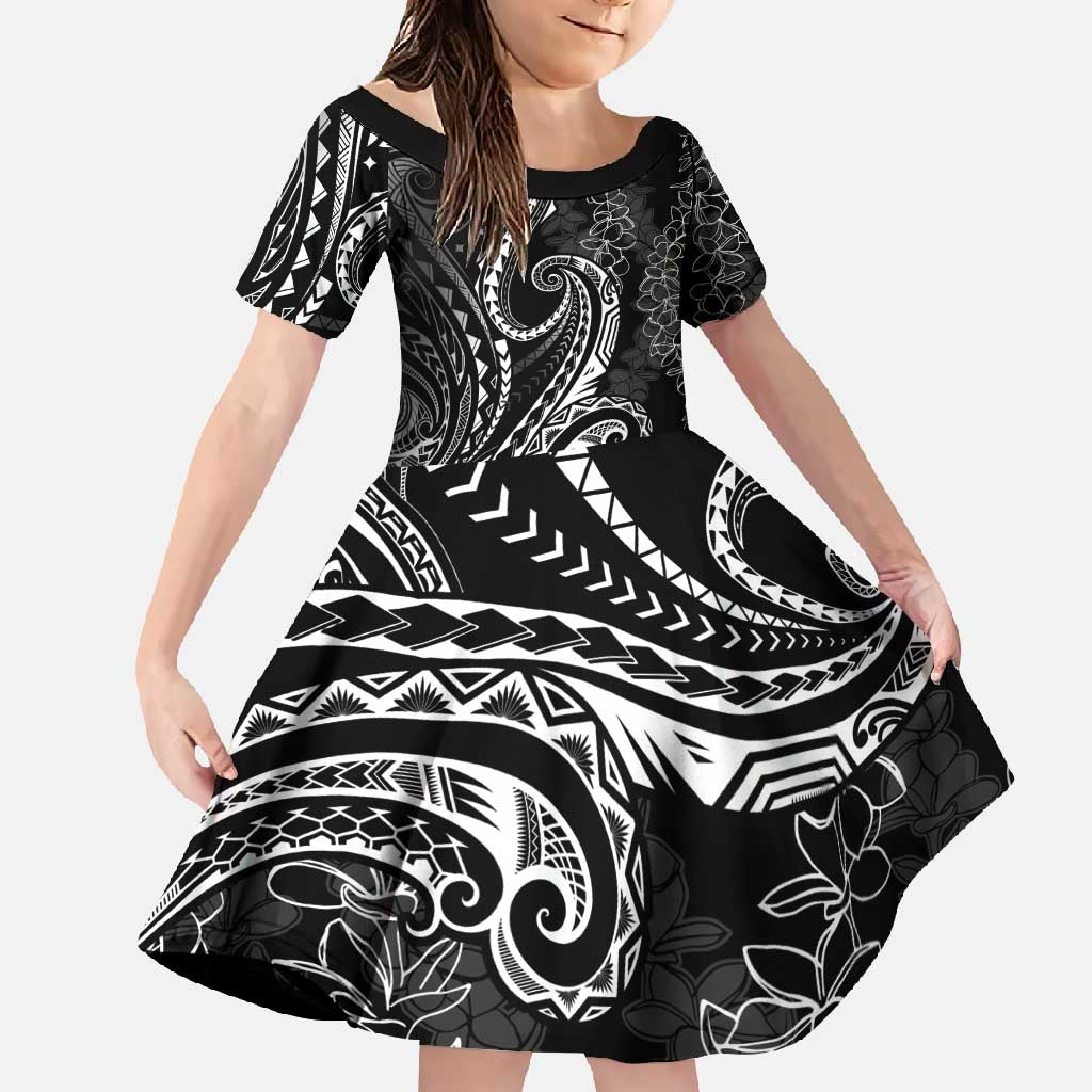Polynesia Plumeria Lei Family Matching Summer Maxi Dress and Hawaiian Shirt Black Curves Motif