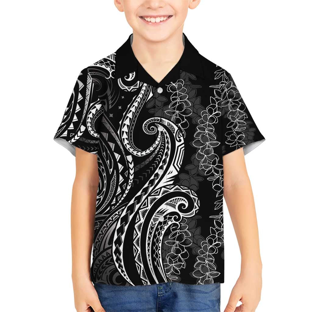 Polynesia Plumeria Lei Family Matching Summer Maxi Dress and Hawaiian Shirt Black Curves Motif