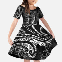 Polynesia Plumeria Lei Family Matching Tank Maxi Dress and Hawaiian Shirt Black Curves Motif LT7 Daughter's Dress Black - Polynesian Pride