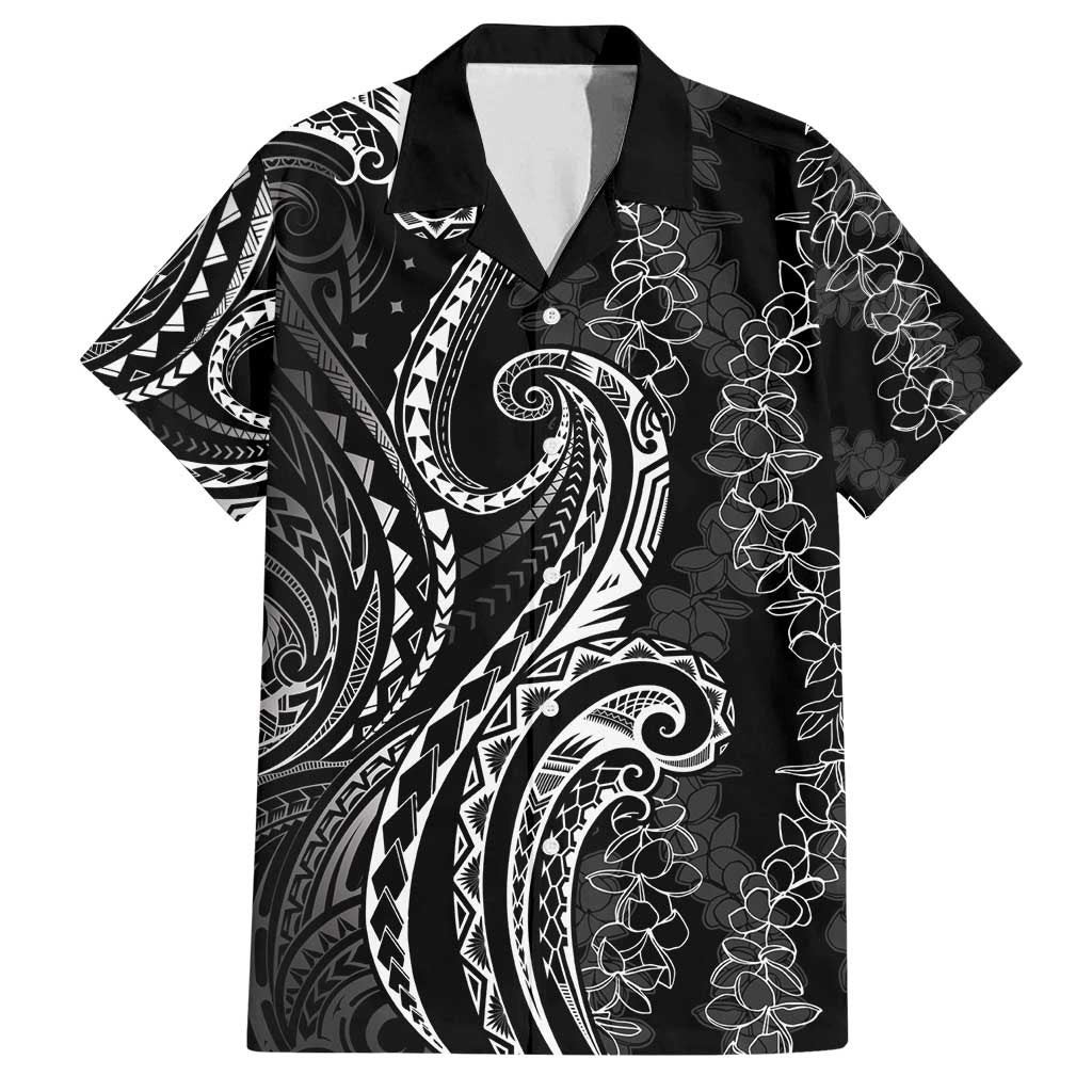 Polynesia Plumeria Lei Family Matching Tank Maxi Dress and Hawaiian Shirt Black Curves Motif LT7 Dad's Shirt - Short Sleeve Black - Polynesian Pride