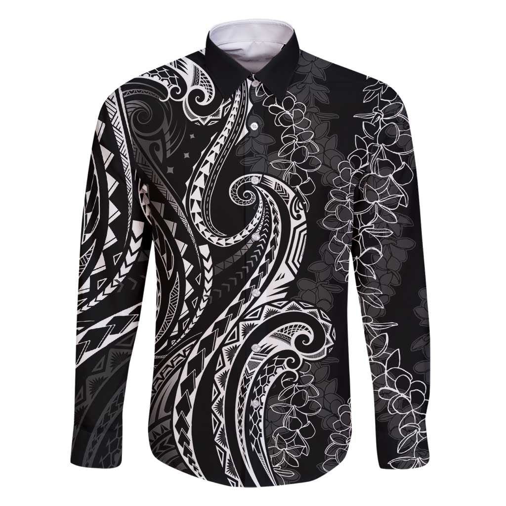 Polynesia Plumeria Lei Family Matching Tank Maxi Dress and Hawaiian Shirt Black Curves Motif LT7 Dad's Shirt - Long Sleeve Black - Polynesian Pride
