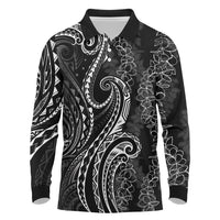 Polynesia Plumeria Lei Long Sleeve Polo Shirt Black Curves Motif