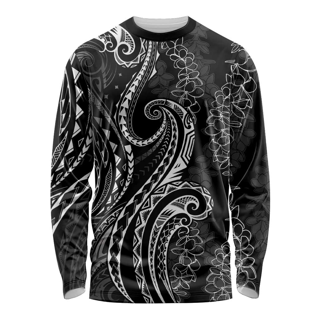 Polynesia Plumeria Lei Long Sleeve Shirt Black Curves Motif
