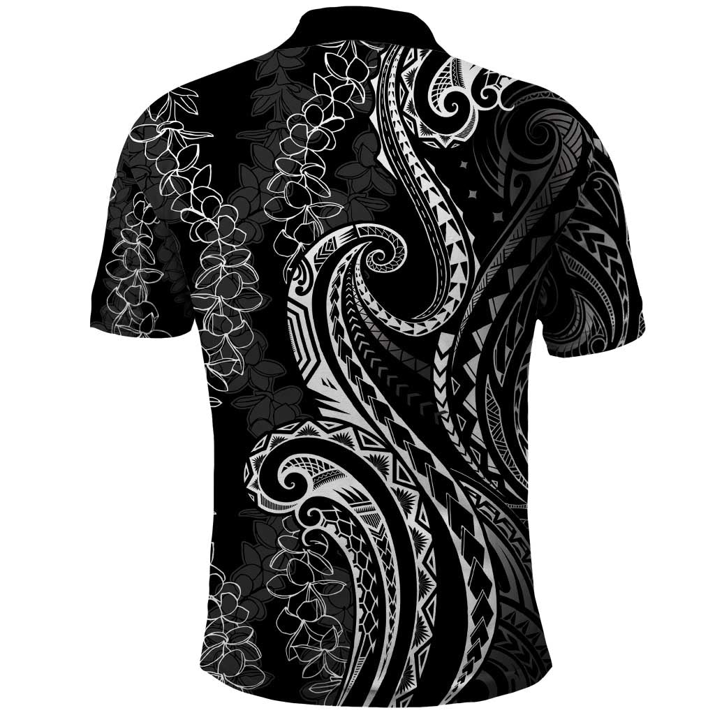 Polynesia Plumeria Lei Polo Shirt Black Curves Motif