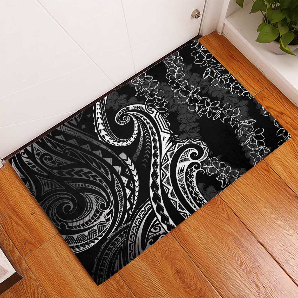 Polynesia Plumeria Lei Rubber Doormat Black Curves Motif