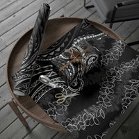 Polynesia Plumeria Lei Wrapping Paper Black Curves Motif
