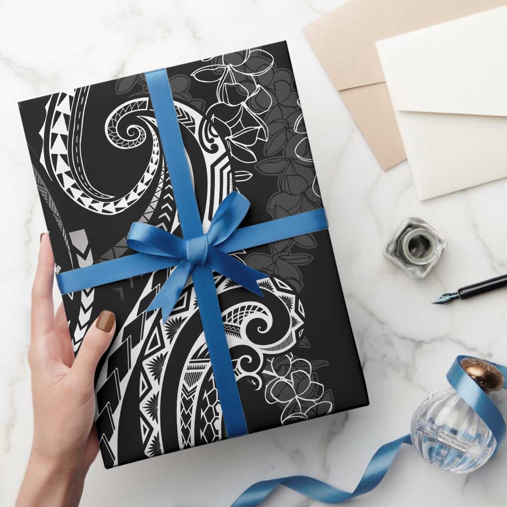 Polynesia Plumeria Lei Wrapping Paper Black Curves Motif