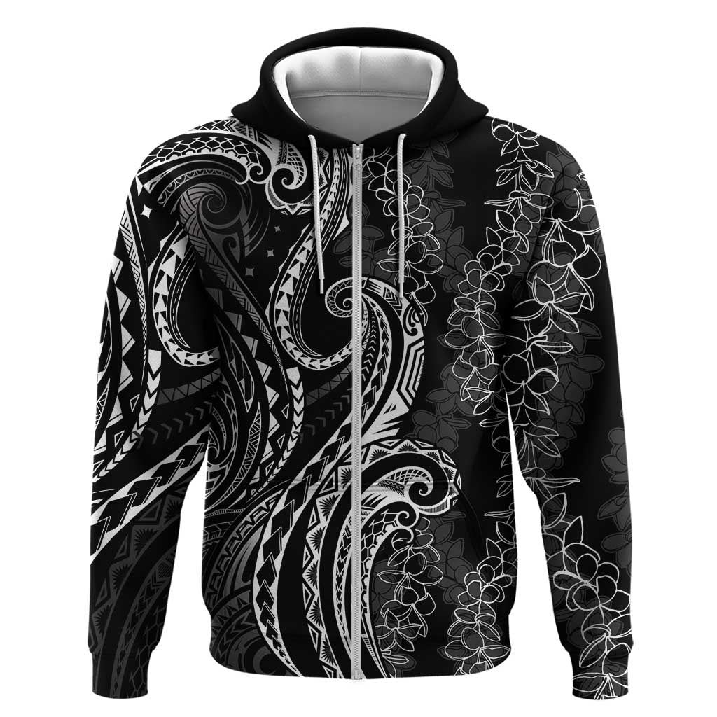 Polynesia Plumeria Lei Zip Hoodie Black Curves Motif LT7 Zip Hoodie Black - Polynesian Pride