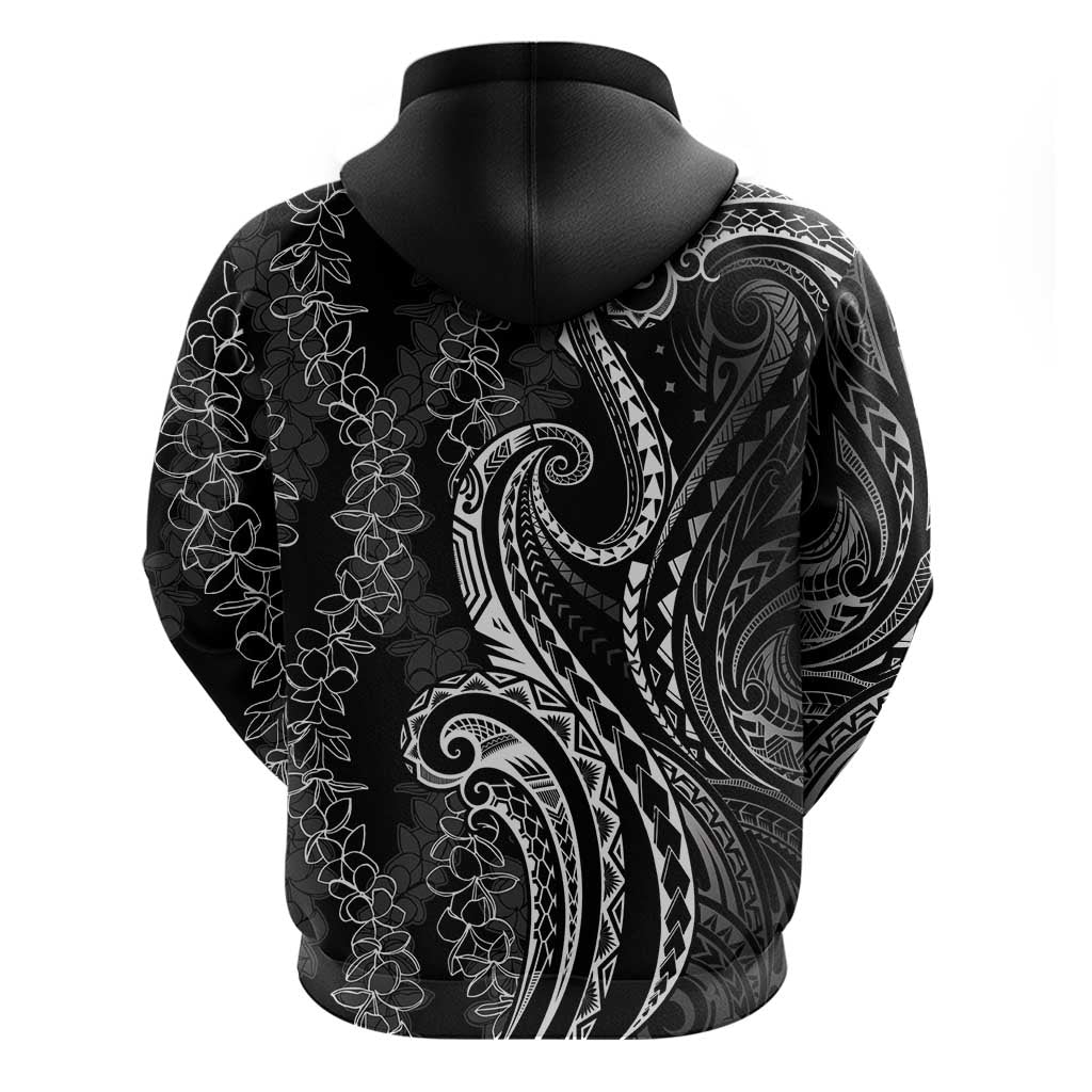 Polynesia Plumeria Lei Zip Hoodie Black Curves Motif LT7 - Polynesian Pride