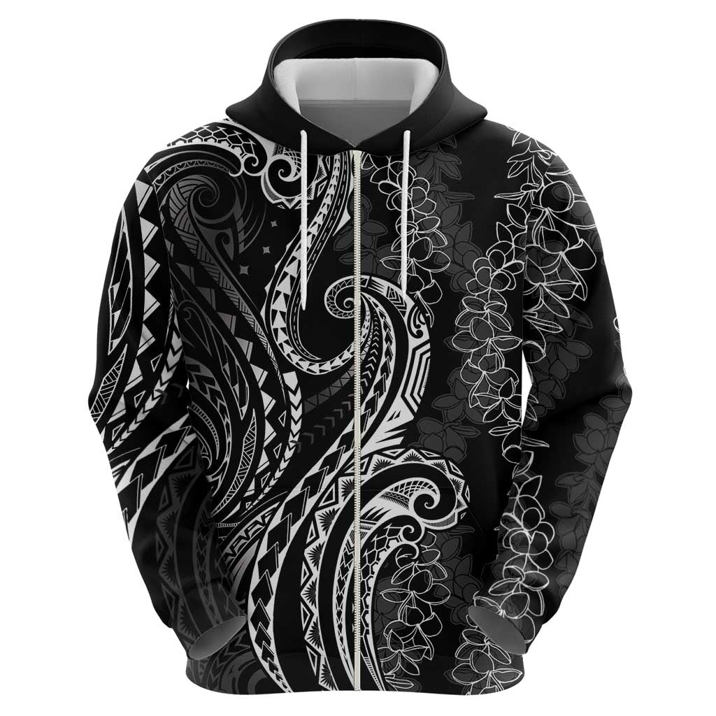 Polynesia Plumeria Lei Zip Hoodie Black Curves Motif LT7 - Polynesian Pride