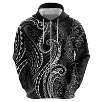Polynesia Plumeria Lei Zip Hoodie Black Curves Motif LT7 - Polynesian Pride