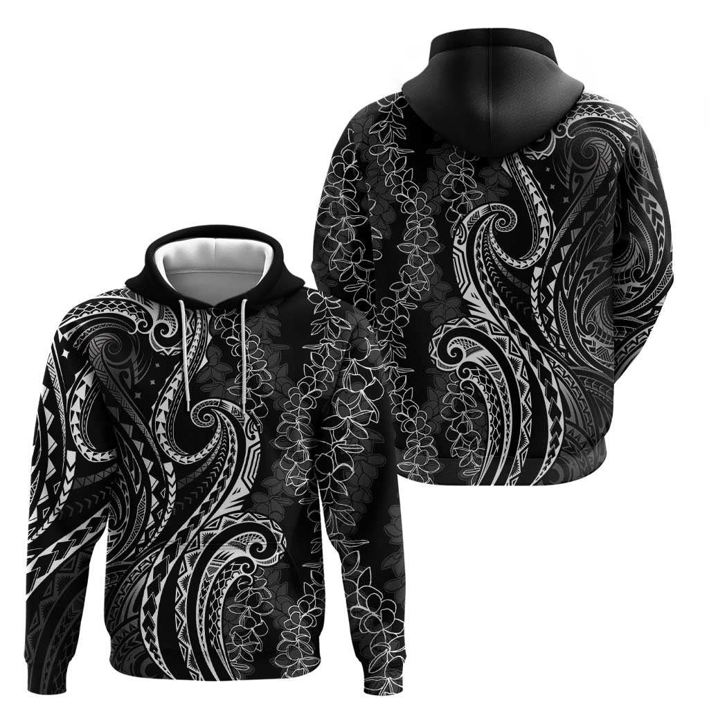 Polynesia Plumeria Lei Zip Hoodie Black Curves Motif LT7 - Polynesian Pride