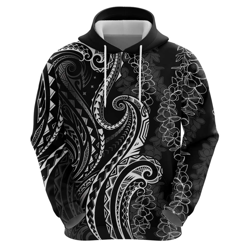 Polynesia Plumeria Lei Zip Hoodie Black Curves Motif LT7 - Polynesian Pride