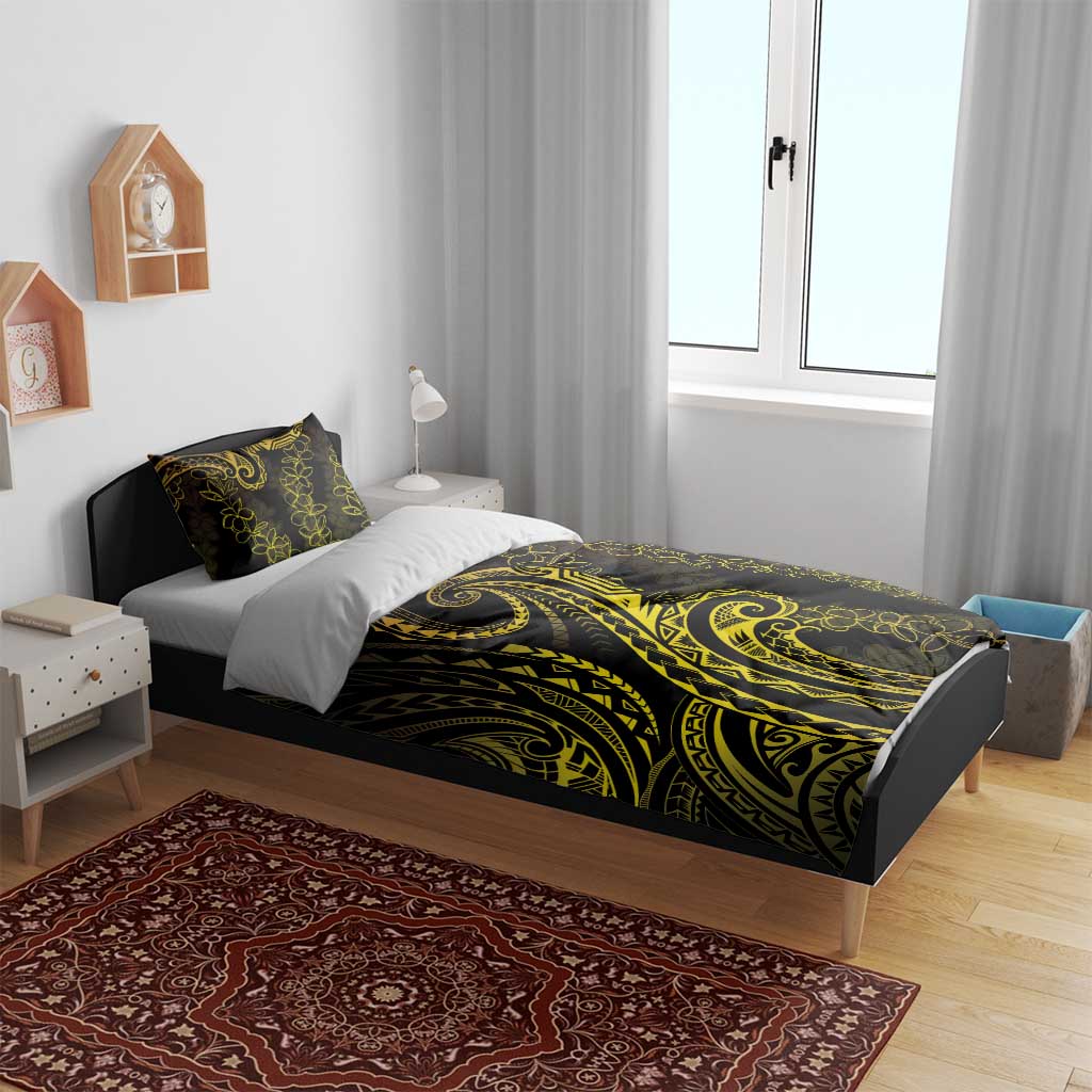 Polynesia Plumeria Lei Bedding Set Black Gold Curves Motif